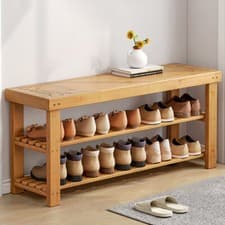 Image of 3 Tier Bamboo Shoes Rack Seating Bench Hallway Storage Organiser Holder Stand UK