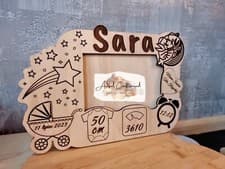 Image of Personalised Engraved Baby Photo Frame Metric Picture Custom New Born Wood