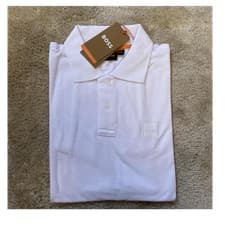 Image of BOSS Men’s White Solid Polo Shirt L Regular Short Sleeve Collared Logo