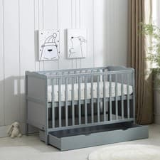 Image of Wooden Baby Cot Bed & Drawer & Aloe Vera Mattress (Orlando Drawer)