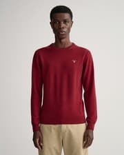 Image of GANT Mens Crew Neck Jumper Sweater Crew Neck Slim Fit Cotton Beige Navy Red