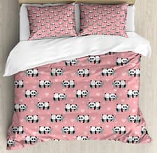 Image of Panda Duvet Cover Set Monochrome Bear Bamboo Hearts