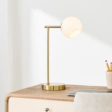 Image of Staggered Glass Table Lamp Bright Brass Stem Desk Lamp with Milky Glass Globe
