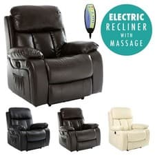Image of CHESTER ELECTRIC HEATED LEATHER MASSAGE RECLINER CHAIR SOFA GAMING HOME ARMCHAIR