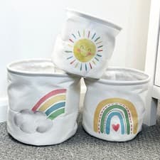 Image of Set Of 3 Rainbow Storage Baskets Polyester Kids Childrens Bedroom Nursery Boxes