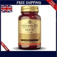 Image of Solgar Vitamin D3 1000 IU (25 µg) Chewable Tablets - Pack of 100 Healthy Bones..