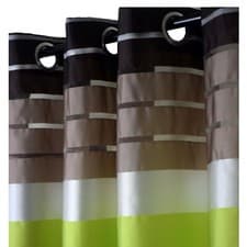 Image of Pair Striped Curtains Ready Made Eyelet Ring Top Unlined Living Dining Room