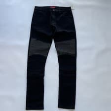 Image of Guess Men’s Slim Tapered Paneled Jeans Solid Black Strong/Stretch Denim Size 32