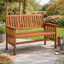 Image of Wooden Garden Bench 2 Seater Outdoor Patio Seat Slatted Backrest Natural