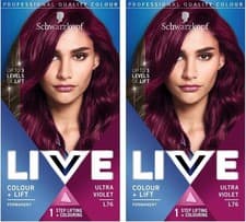 Image of 2 X Schwarzkopf LIVE Colour + Lift Ultra Violet Permanent Hair Dye L76
