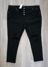 Image of QUIZ size 26 black RIPPED / DISTRESSED DENIM JEANS jeggings BUTTON UP stretchy