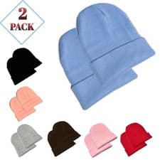 Image of Beanie Hat 2 Pack Men Women Winter Hats Knitted Ski Warm Thermal Double layered