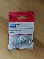 Image of Plumbsure Equal 90° Chrome Elbow Bend - Plumbing Compression Fitting 15mm -New