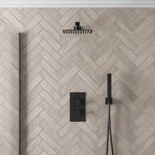 Image of Thermostatic Mixer Shower Square Rainfall Head Handset Wall Mounted Modern Black