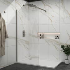 Image of Gun Metal Grey Walk In Wet Room Shower Screen 8mm Easy Clean Glass - Support Arm