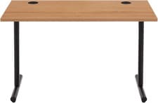 Image of Office Computer Desk, Beech Desktop and Black Frame, Rectangular,