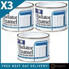 Image of 3 x WHITE ENAMEL RADIATOR GLOSS PAINT 180ML HARD DRYING HEAT RESISTANT NEW