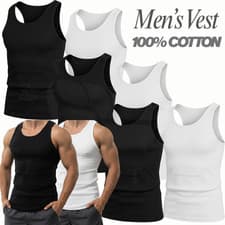Image of 1-12 PCS MENS VESTS 100% COTTON TANK TOP SUMMER TRAINING GYM TOPS PLAIN S-2XL