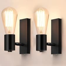 Image of Lightsjoy 2 Pack Industrial Wall Light Home 90° + 350° Rotatable E27 Black