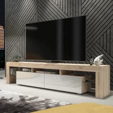 Image of 200cm I Modern TV Unit I Cabinet with Storage I Oak I High Gloss White Doors