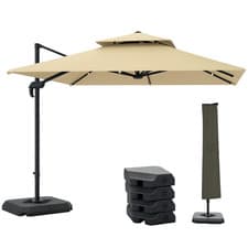 Image of Outsunny 360-Degree Cantilever Parasol Roma Umbrella with Weights, Khaki