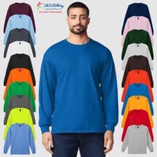 Image of Gildan Mens Ultra Cotton Adult Long Sleeve T-Shirt Classic Fit Rib Cuffs Tee TOP