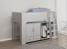 Image of Greye Wood Finish Mid Sleeper Kids Bunk Bed Frame,Robe,Drawers,Shelf,Storage