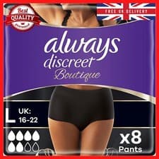 Image of Always Discreet Boutique Incontinence Pants for Women, Large, Plus, Pack of 8 UK