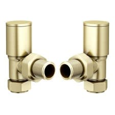 Image of Angled Straight Brushed Brass Round Radiator Valves Gold Valve Radiator