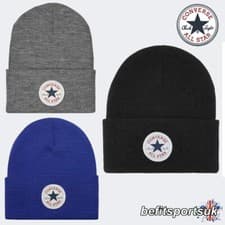 Image of CONVERSE ALL-STAR BEANIE HAT THERMAL WINTER DESIGNER CHUCK PATCH BLACK GREY BLUE