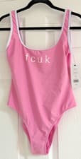 Image of BNWT FRENCH CONNECTION PINK & WHITE SCOOP NECK LOGO SWIMSUIT - SIZE M (12)!!