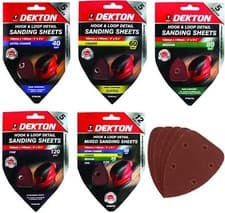 Image of Dekton Detail Palm Sanding Pads Triangle Sheets 40 60 80 120 Or Mixed Grit 140mm