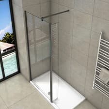 Image of Black Wet Room Screen & 300mm Flipper Glass Panel Walk In Shower Enclosure