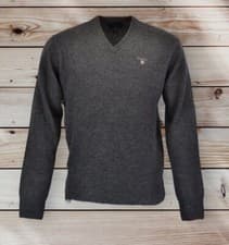 Image of GANT Lambswool Blend V-Neck Sweater (86222) Charcoal Melange Medium RRP £100