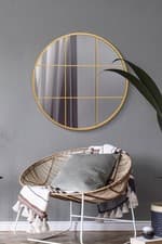 Image of Metal Gold Circular Window Wall Mirror 31" x 31" 80 x 80cm MirrorOutlet