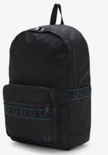 Image of Fred Perry Black with Blue LAUREL TAPE Unisex Mens Boys girls Backpack Bag FP3