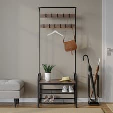 Image of Entryway Hallway Coat Hanger Hooks Stand & Shoe Bench Storage Display Rack Unit
