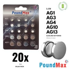 Image of 20 x AG1 AG3 AG4 AG10 AG13 LR1130 PoundMax Button Cell Alkaline Mixed Battery