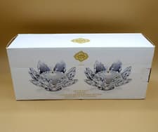 Image of 2 Shannon Lotus Crystal Faceted Leaf Style Tea Light Candle Holder by Godinger