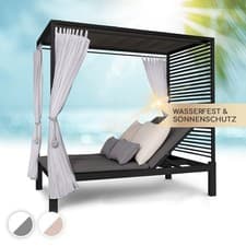 Image of Sun Lounger Garden Furniture Reclining Day Bed Outdoor Canopy and Curtains Grey 