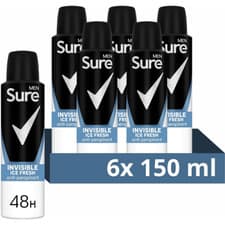 Image of Sure Men Invisible Ice Fresh Aerosol Anti-Perspirant Deodorant 48H - 6 X 150ML