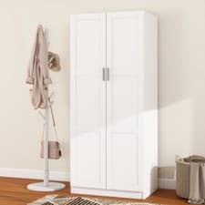 Image of Modern White 2 Door Wardrobe Double Wardrobe with 1 Shelf Hanging Rod Bedroom