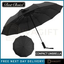 Image of BLACK UMBRELLA 8 RIB STRONG WINDPROOF OPEN CLOSE FOLDING COMPACT TRAVEL NEW