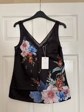 Image of Ted Baker New Floral Black Cami Vest Top Size 10 (2) Mesh Detail BNWT £99