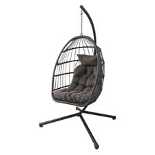 Image of Double Hanging Egg Chair with Stand Swing Indoor Outdoor Rattan Foldable Hammock