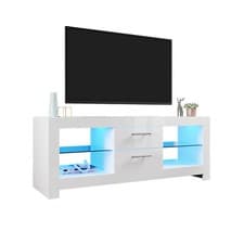 Image of 130cm TV Stand Unit Cabinet With LED & 2 Drawers Storage Space White High Gloss