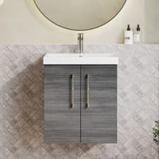 Image of Nuie Arno Wall Hung 2-Door Vanity Unit & Basin-3 500mm - Anthracite Woodgrain