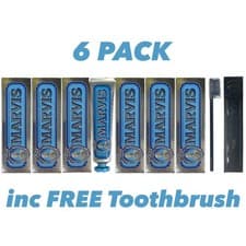 Image of Marvis Aquatic Mint Toothpaste 85ml x 6 Pack + FREE Marvis Toothbrush