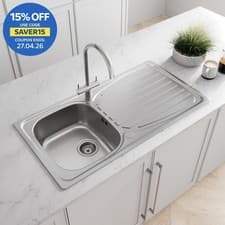 Image of Stainless Steel Inset Kitchen Sink Single 1 Bowl Reversible Drainer FREE Waste