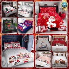 Image of CHRISTMAS DUVET COVER Reversible Xmas Bedding Set Festive Bed Quilt Covers UK